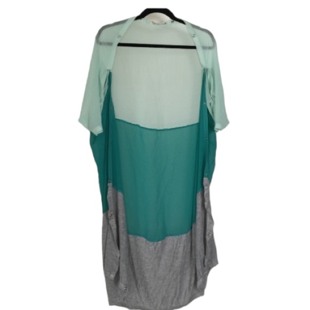 green & gray  mixed media Color block duster swim cover up